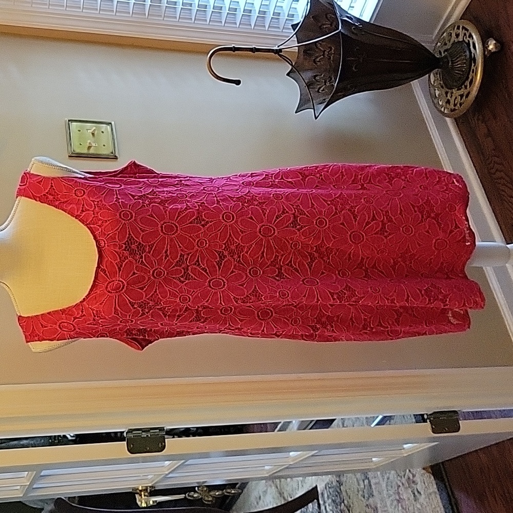 Tiana B. Hot pink floral sheath sleeveless dress fully lined stretch sz XL EUC …